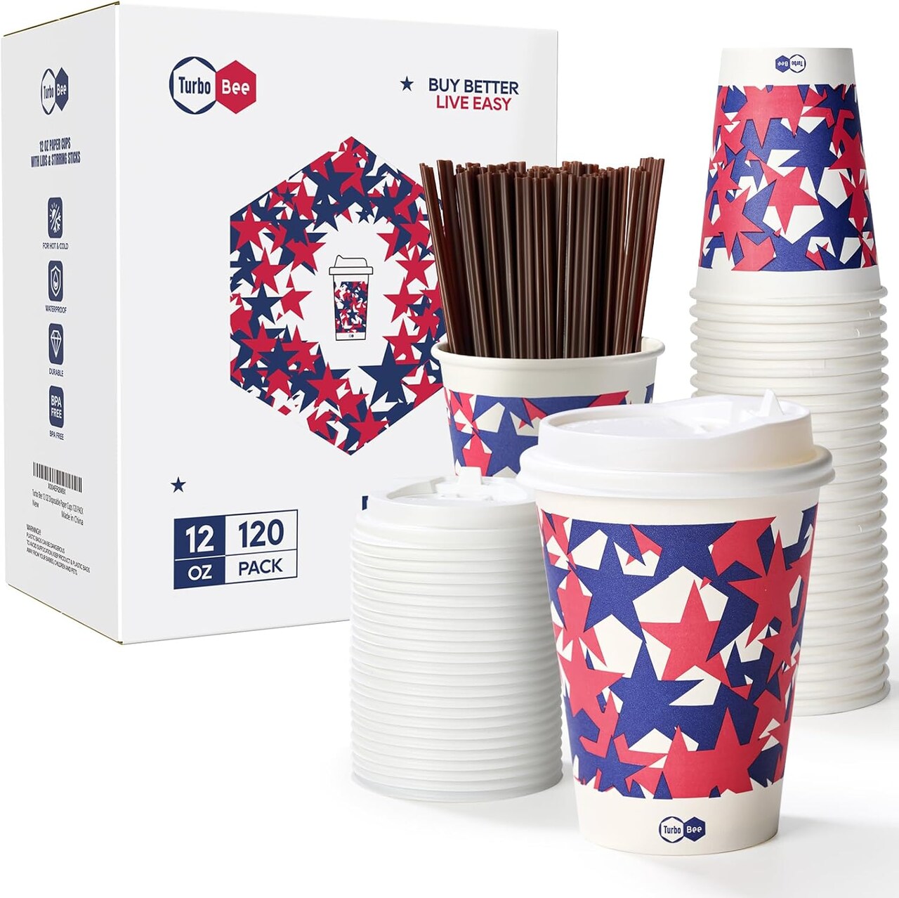 Disposable Coffee Cups with Lids, 120 Pack To Go Hot Coffee Cups with Lids and Straws for Travel, Party, Restaurants and Business